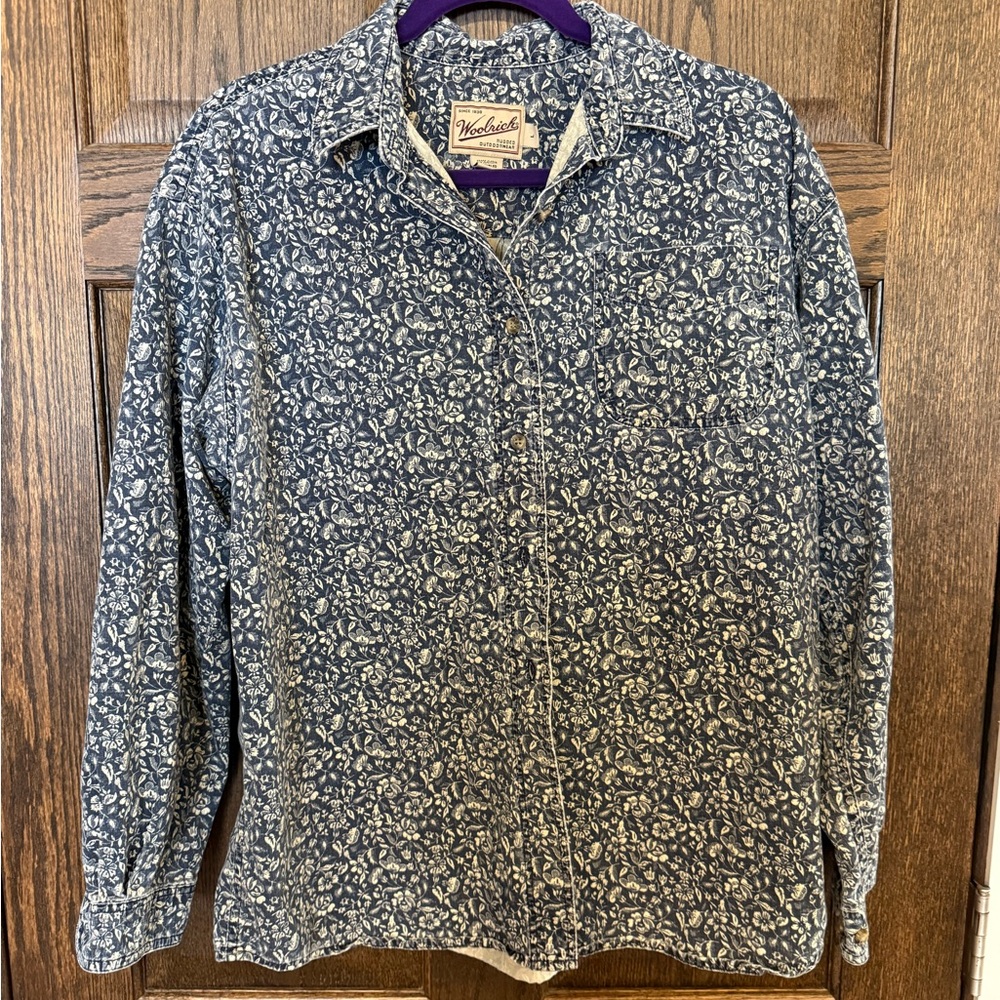 Woolrich Navy Cream Floral Button Down shirt Cottagecore Western Prairie Boho